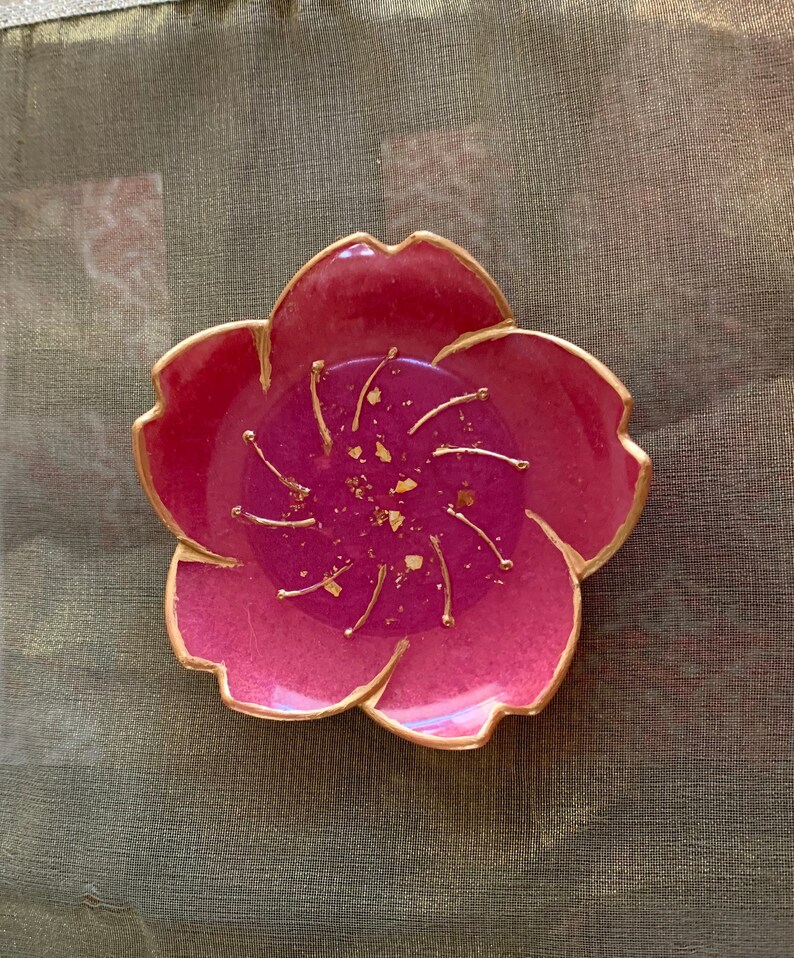 Lotus Flower Ring Tray-Dark RosePink Resin Home Decor Valentine\u2019s Day