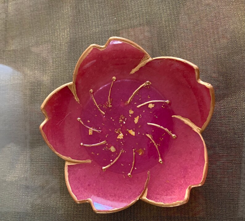Lotus Flower Ring Tray-Dark RosePink Resin Home Decor Valentine\u2019s Day