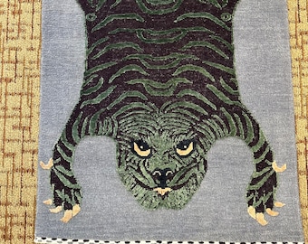 Seide und Wolle Miniatur Tiger Teppich 2'x3'