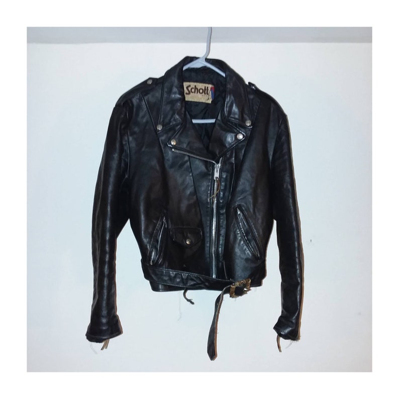 Vintage Schott Nyc Leather Biker Jacket Size 18 Make An Image 0