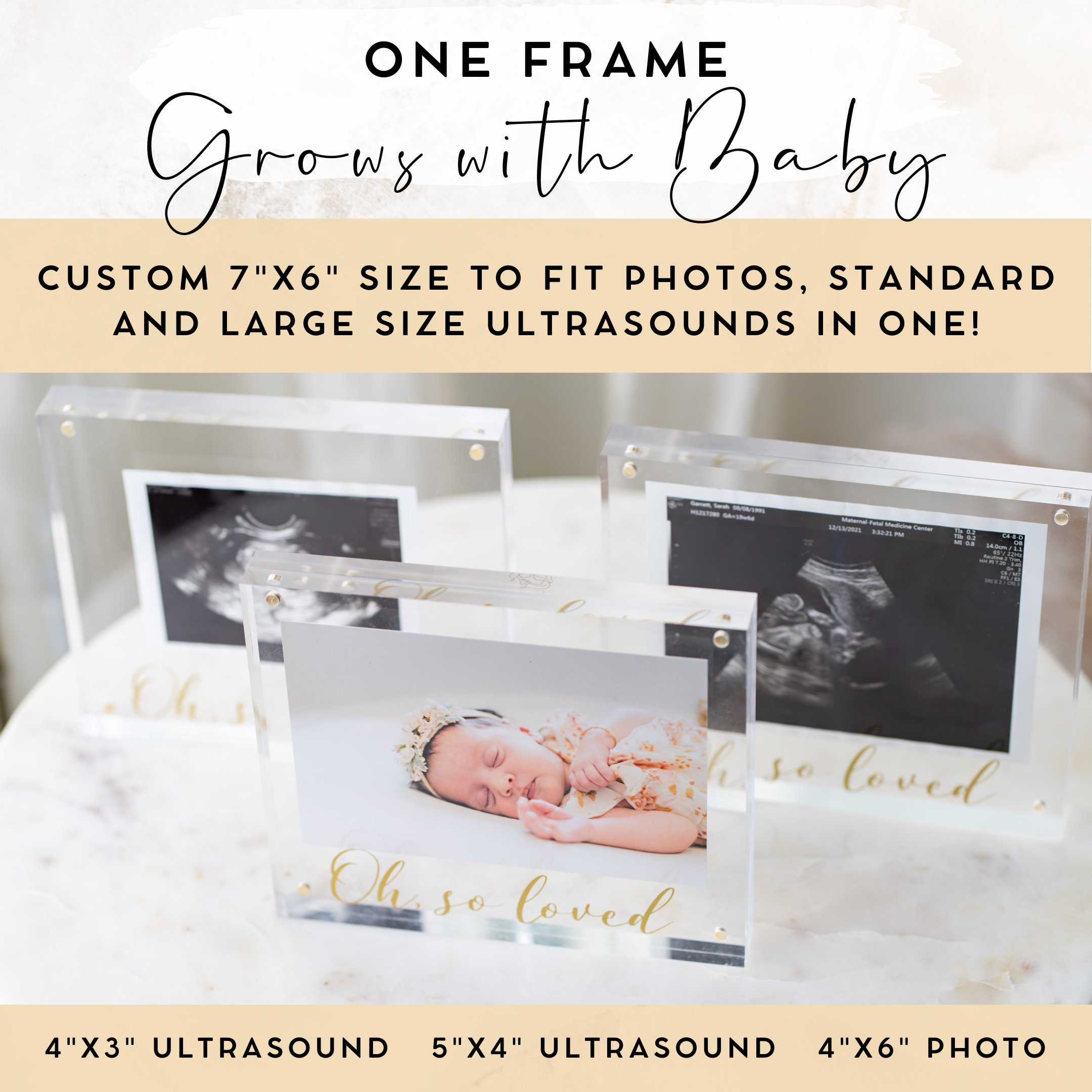 Highend Ultrasound Picture Frames Acrylic & Gold Newborn Photo