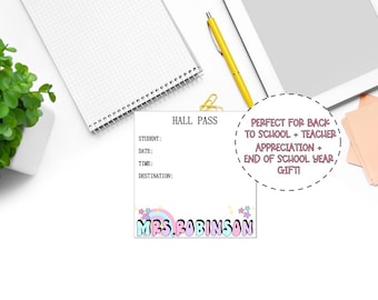 Teacher - Hall Pass - Pastel Retro - Stationery - Personalized NotepadTeacher Appreciation