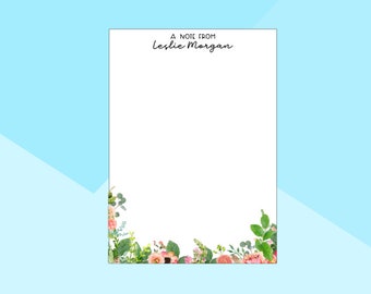 A Note From - Green & Pink - Floral - Personalized Notepad
