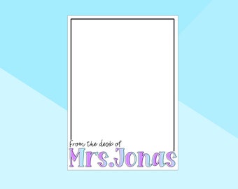 From the desk of - Purple & Blue - Pastel Teacher - Stationery - Personalized Notepad