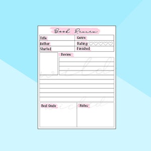 Book Review Notepad - Book Journal - Reading Journal- Book Tracker