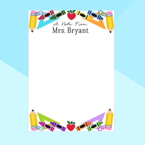 School Supplies Teacher Notepad - Stationery - Personalized Notepad