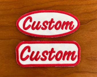 Basic Custom 3.5” Embroidered Name Patch With Choice of Border Shape (Oval or Rectangular) and Color-Iron On OR Hook Fastener Options