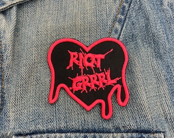 Neon Drip Heart Riot Girl Patch - Iron On OR Hook Fastener Options