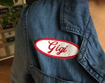 Custom Vintage Style Name Tag-Choice of Color / Iron On, Hook Fastener, or No Backing Options