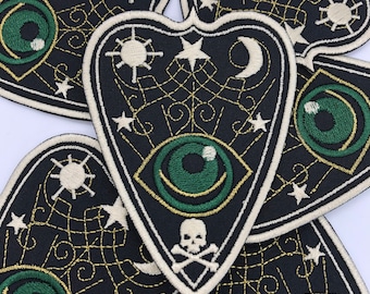 Ouija Planchette Patch with Metallic Gold Thread - Iron On OR Hook Fastener Options Available