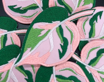Pink Princess Philodendron Leaf Embroidered Patch ((Hard to believe but this is not a live plant!))