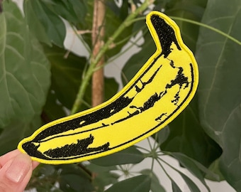 Embroidered Patch- Pop Art Banana Patch - Iron On OR Hook Fastener Backing Options
