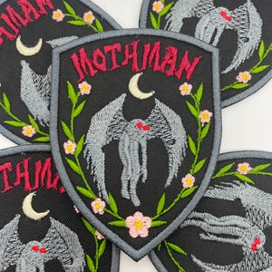 Mothman Crest Patch - Iron on OR Hook Fastener Backing Options