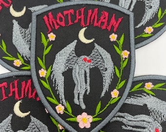 Mothman Crest Patch - Iron on OR Hook Fastener Backing Options