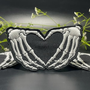 Skeleton Heart Hands Patch - Iron On OR Hook Fastener Options Available