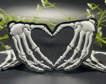 Skeleton Heart Hands Patch - Iron On OR Hook Fastener Options Available
