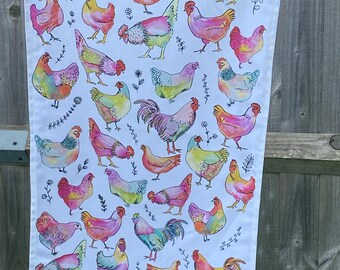 Colourful Chickens Tea Towel