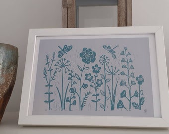 Meadow lino print