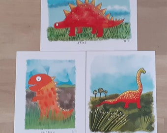 A4 set of 3 dinosaur art prints