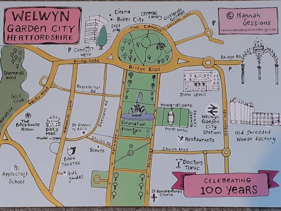 Welwyn Garden City Map Welwyn Garden City Map Art Print | Etsy