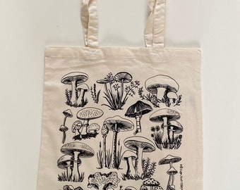 Vegan unbleached cotton mushroom tote bag