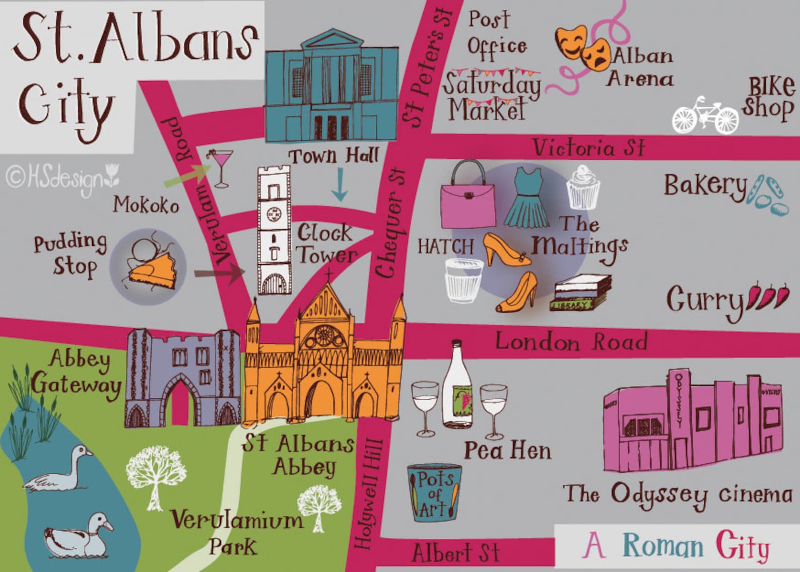St Albans Map Print Etsy UK