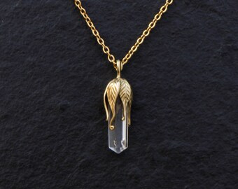 18k gold Healing crystal necklace, raw crystal necklace, clear quartz crystal pendant, quartz necklace gold, healing crystals and stones.