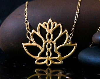 14k gold lotus necklace, gold lotus flower, lotus jewelry, Buddha necklace, Buddha pendant, Yoga jewelry, spiritual gifts, buddhist jewelry