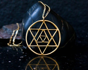 Collar tetraedro de oro de 18k, Tetraedro estrella, colgante Merkaba de oro de 18k, collar Merkaba, estrella Merkabah, Geometría Sagrada, dones espirituales