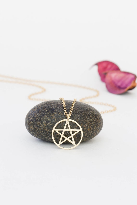 14k Gold Small Pentagram Necklace Pentagram Charm Pentagram