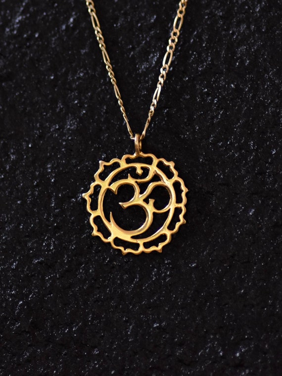 18k Gold Om Om Charm Om Necklace Solid 