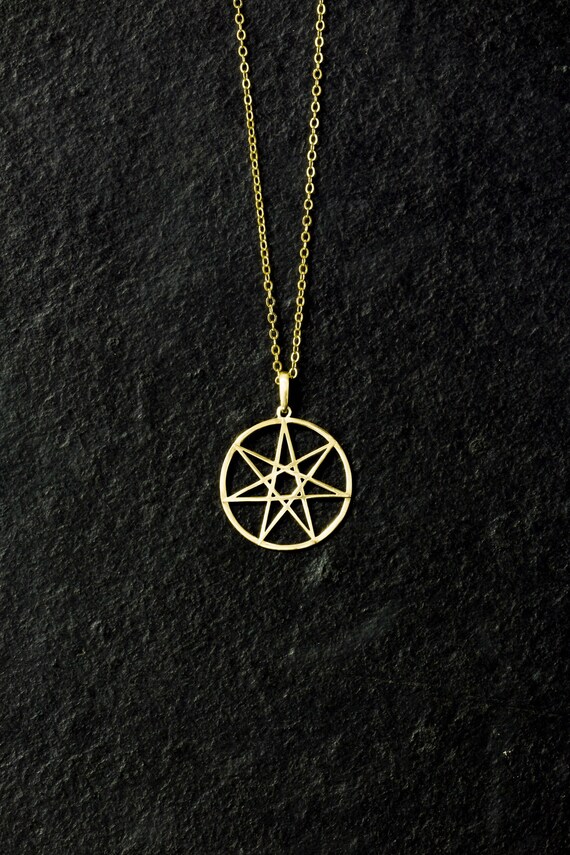 14K Gold Septagram Pendant Heptagram Necklace Solid Gold 7
