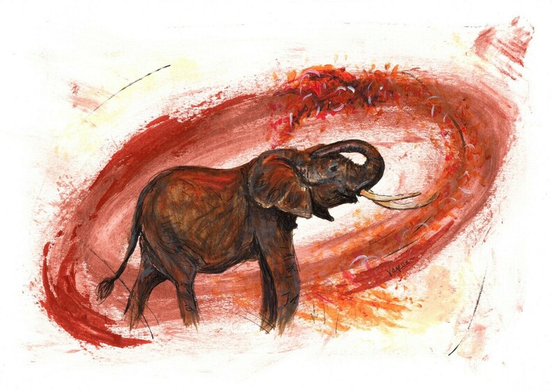 ORIGINAL SIGNED African Elephant Acrylic Painting Wildlife Artist Vanessa Grundy Paint Art Drawing Animals Asian Elephants Gift Cute Funny