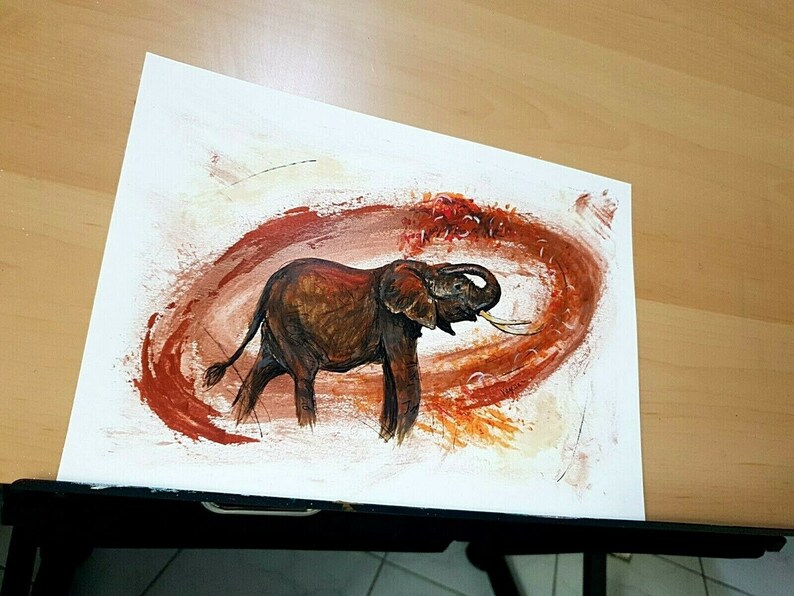 ORIGINAL SIGNED African Elephant Acrylic Painting Wildlife Artist Vanessa Grundy Paint Art Drawing Animals Asian Elephants Gift Cute Funny