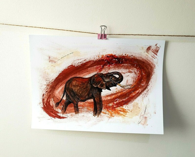 ORIGINAL SIGNED African Elephant Acrylic Painting Wildlife Artist Vanessa Grundy Paint Art Drawing Animals Asian Elephants Gift Cute Funny