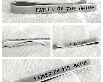 Personalized Hand Stamped Standard Tie Bar Clip Wedding Anniversary Graduation Gift