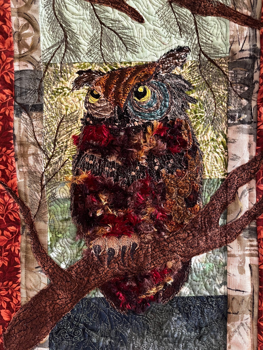 Owl Quilted Wall Art Bird Art Quilt Wall Hanging Nature Etsy