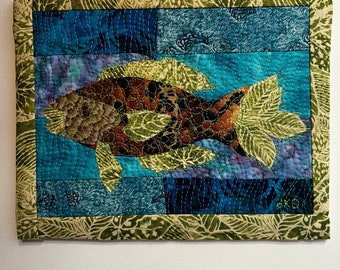 Tropical fish art quilt wall decor, fish wall art, beach cottage decor, ocean art quilt, fabric collage