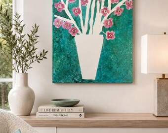 Original Dogwood Flower Painting – Pink Floral Acrylic Wall Art (11x14)