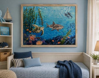 Just Passing Through — Original 16x20 Underwater Painting with Sea Life