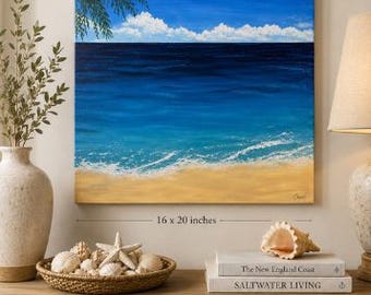 Endless Blue Seascape – Original Acrylic Ocean Painting (16x20 inches)
