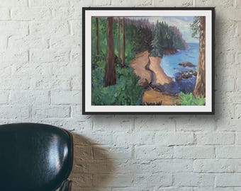 Out of the Woods — Original 16x20 California Coastal Landscape Painting, Redwood Forest and Ocean