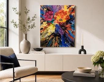 Uncontained – Original 11x14 Abstract Floral Painting | Colorful Expressionist Acrylic Art | Modern Flower Wall Art