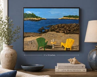 Original 11x14 New England Coastal Painting | Rocky Cove Seascape | Beach