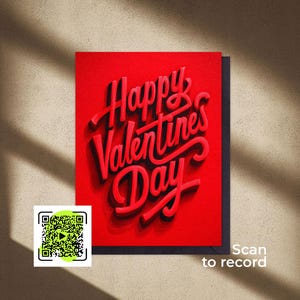 Tarjeta de felicitación con código QR. San Valentín. Amor.