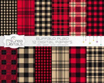 Rustic lumberjack buffalo plaid, 12 digital papers, DIRECT DOWNLOAD