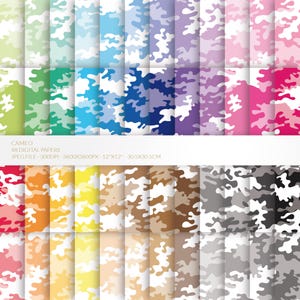 Camouflage rainbow digital paper pack, 49 cameo printable patterns, INSTANT DOWNLOAD