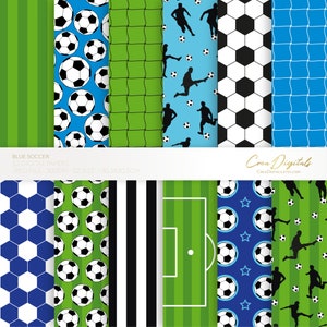Blue soccer digital papers, seamless printable sports pattern, backgrounds, DIRECT DOWNLOAD