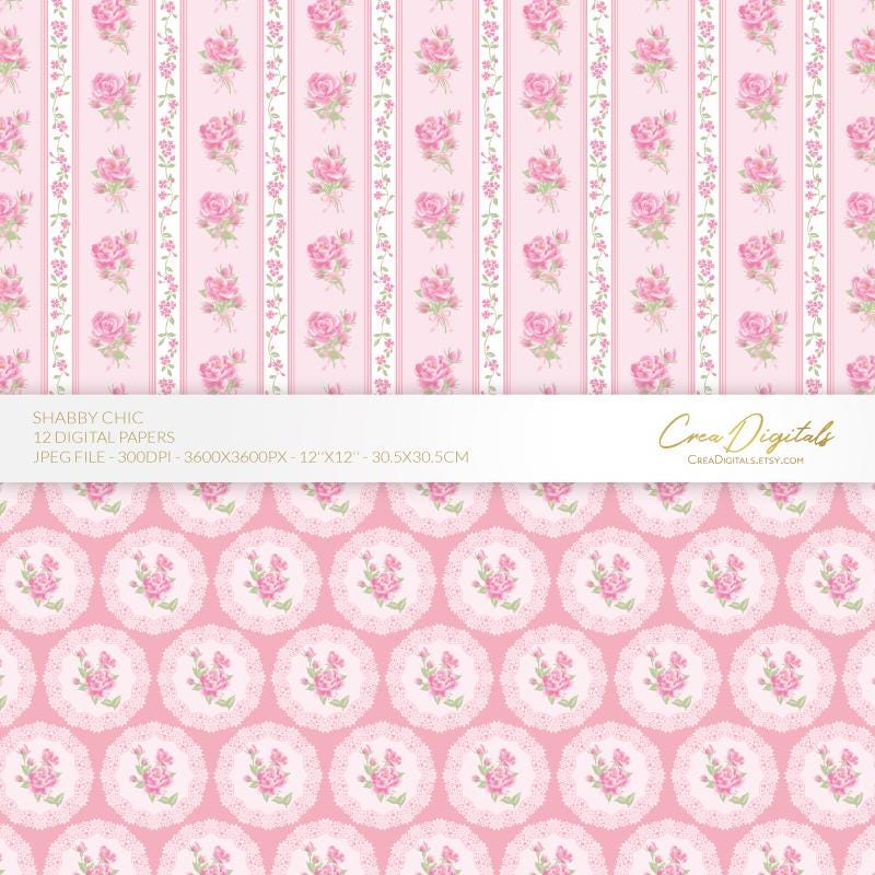 Shabby Chic Digital Paper, Pink Seamless Floral Pattern, Vintage ...