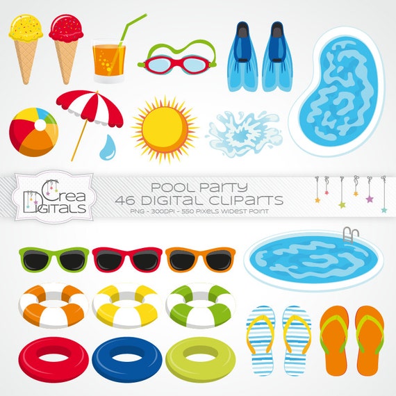 Summer pool party for girls INSTANT DOWNLOAD 46 cliparts